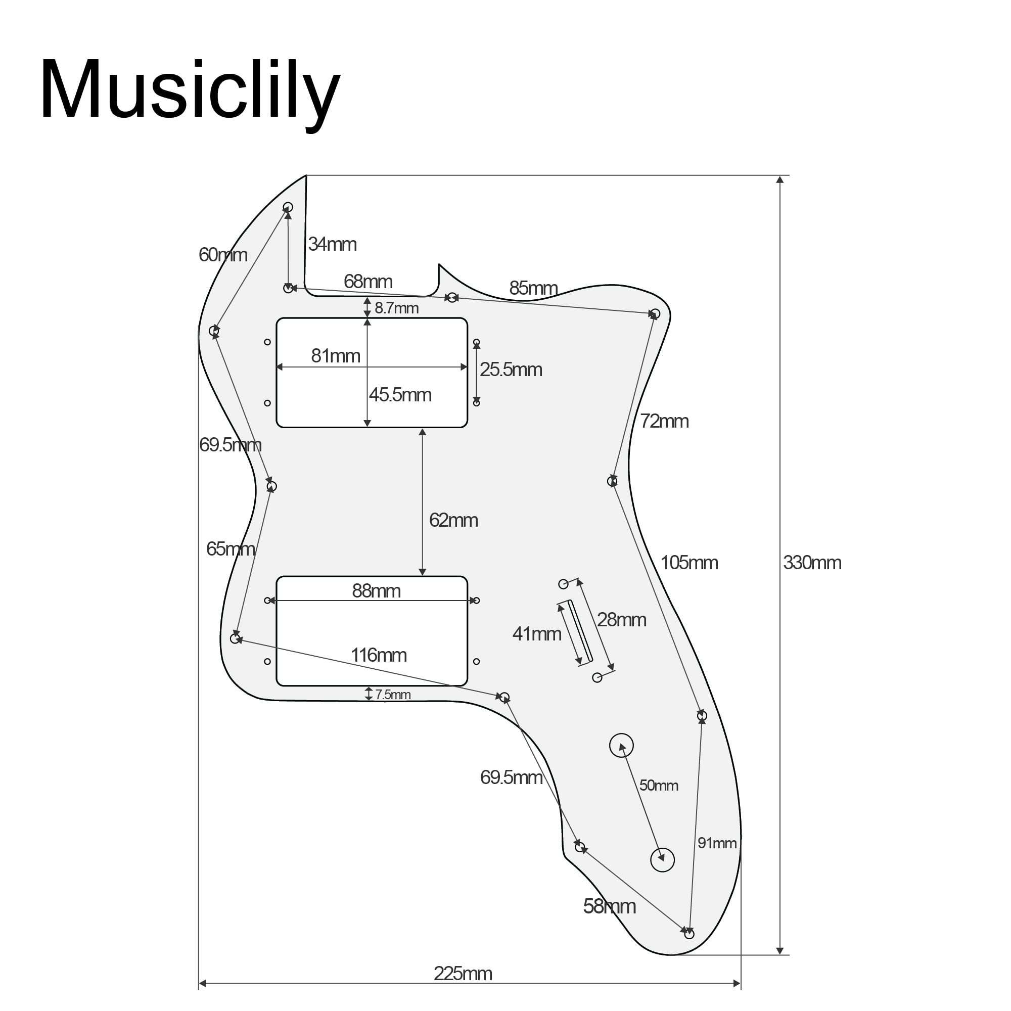 Musiclily Pro 12 Holes Wide Range HH Guitar Pickguard For USA/Mexico Fender 72 Tele Thinline Style Electric Guitar, 4Ply White P